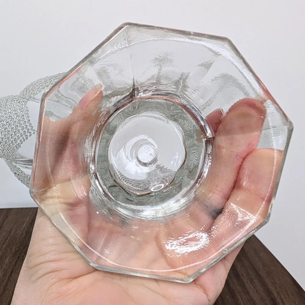 L.E. Smith 1940s Thousand Eyes Pattern Hobnail Fan Shaped Footed Tall Glass Vase